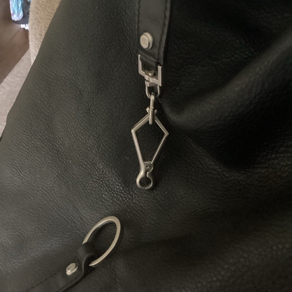 Kenneth Cole Black Leather Satchel Bucket Bag Interesting Hardware - Picture 10 of 12